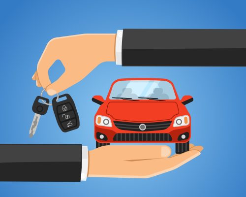 Rent Car Concept for Poster, Web Site, Advertising like Hand, Car and Key.